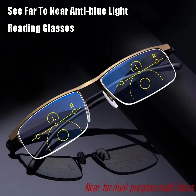 Lunettes de lecture progressives multifocales intelligentes 2026 pour hommes et femmes, double usage (loin et près), anti-lumière bleue, ajustement automatique