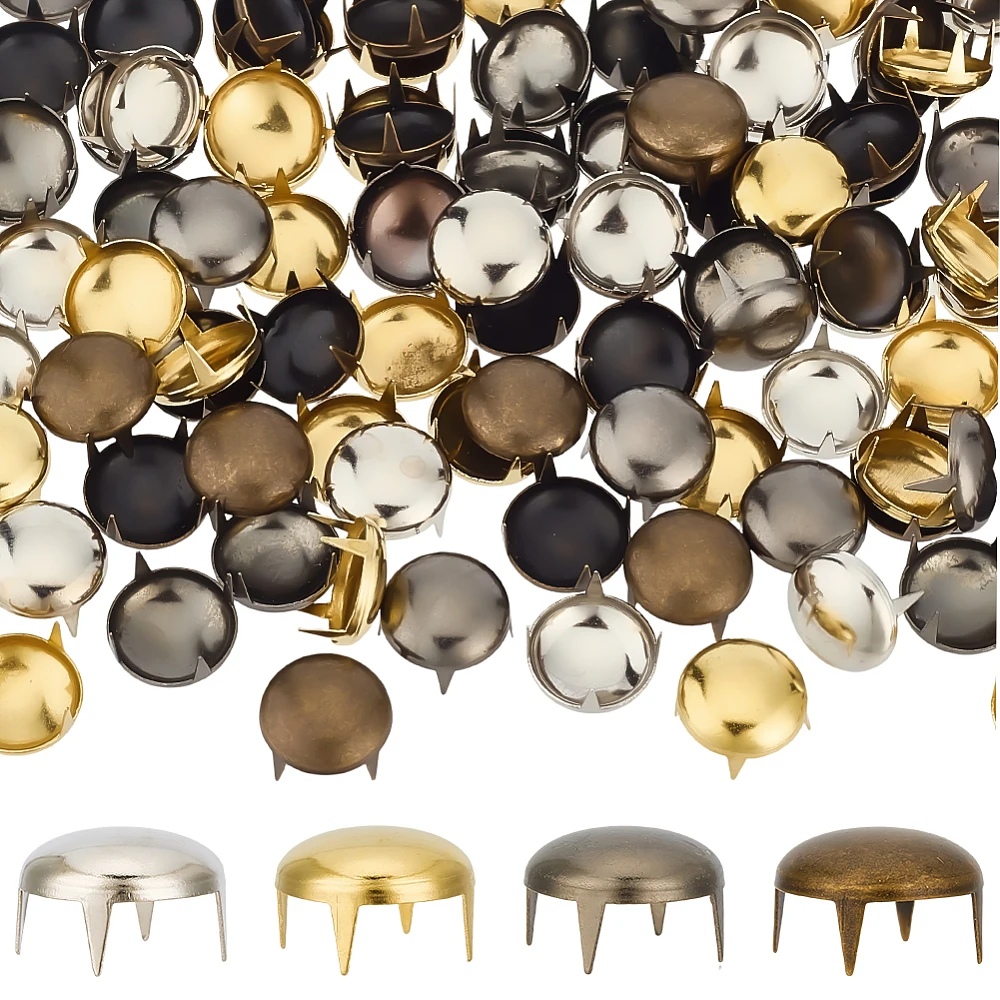 

160Pcs 4 Colors Brass Studs Rivets For DIY Leather Craft Flat Round Mixed Color 12x8mm 40pcs/color