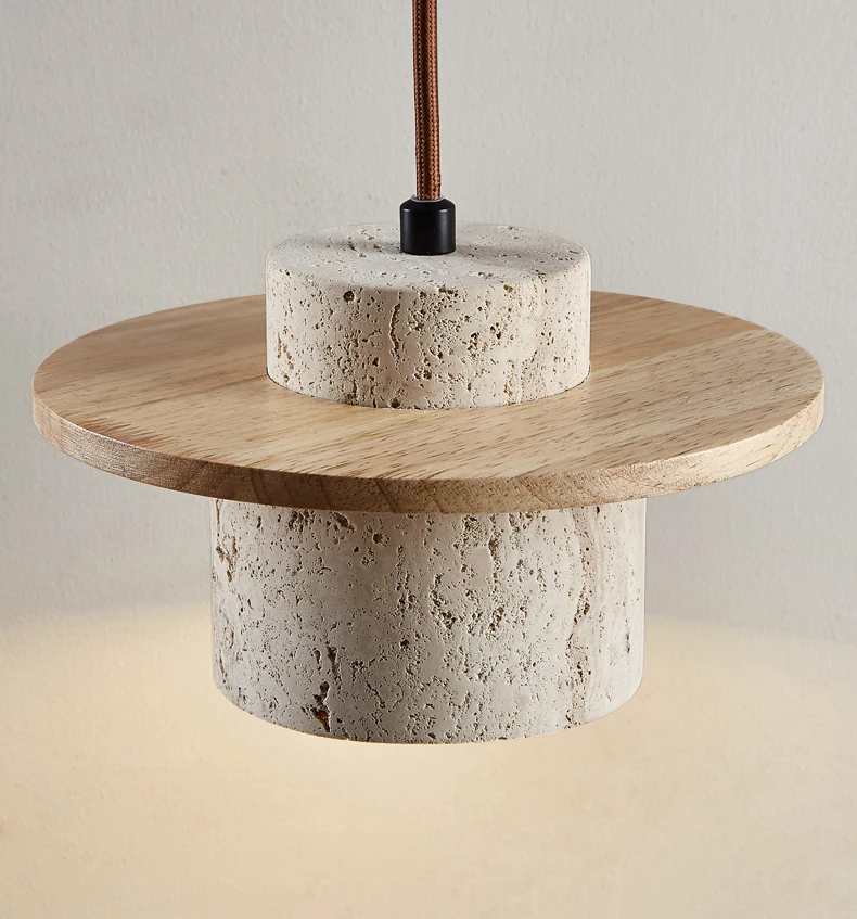 Stone Pendant Light Round Wood