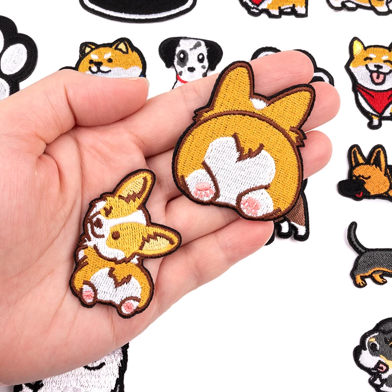 Pet Puppy Embroidery Patches Iron on Corgi Husky For Clothing Stickers DIY Sewing Cute Dog Paw Badges for Kid\'s Clothes Applique