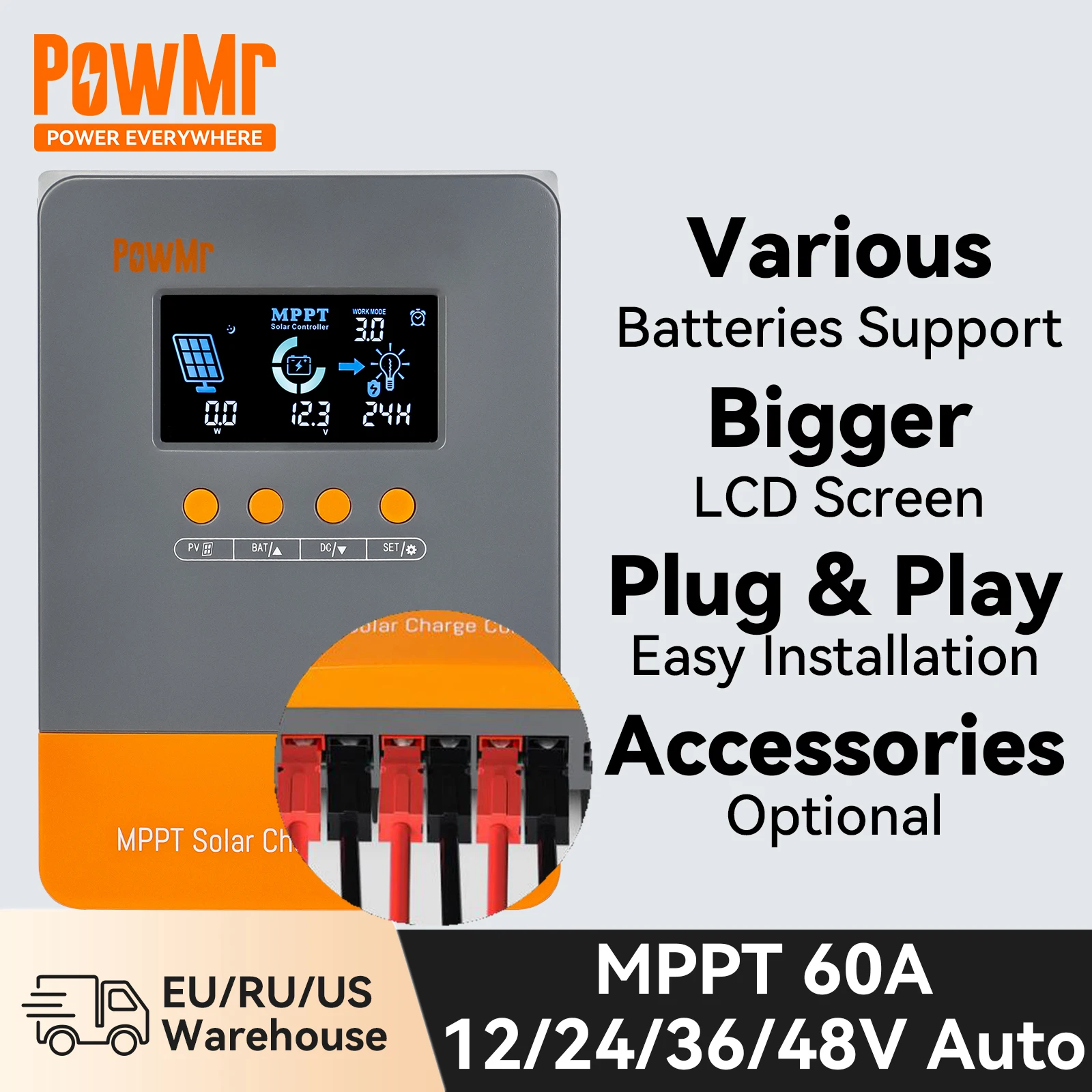 powmr controlador de carga bateria solar regulador de tensao para 12v 24v 36v 48v sistema pow m60 max 60a novo 01