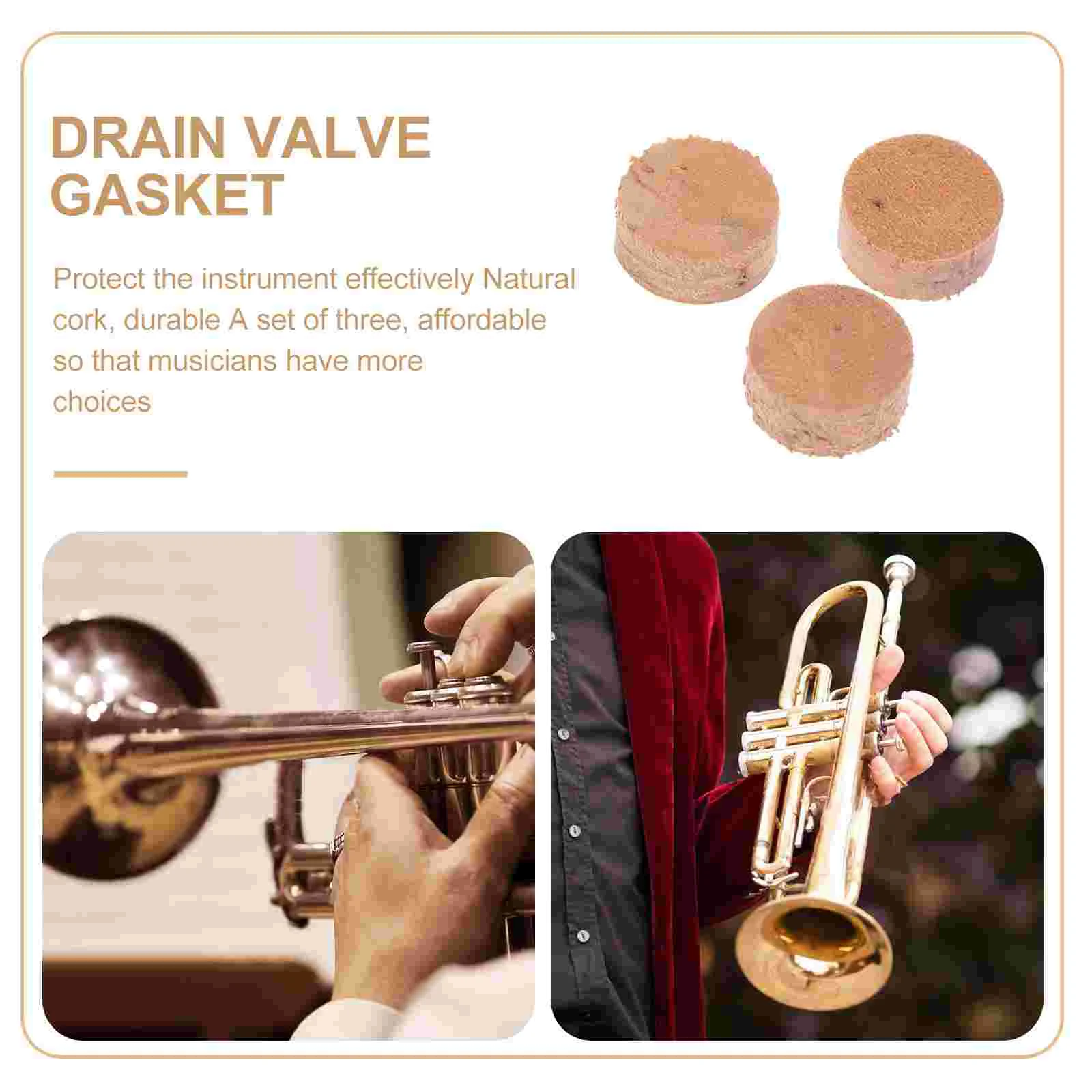 3 Pcs Tuba Accessories Supplies Drain Valve Pad Musical Instruments Cork Cushions Wooden Pads Khaki Key