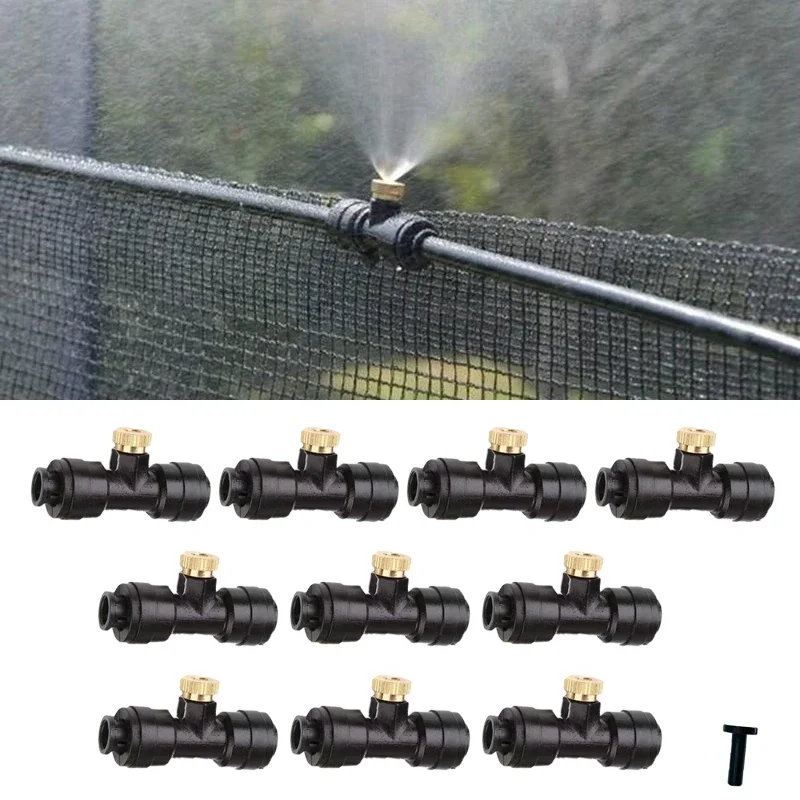 10Pcs High Pressure Misting Fog Nozzles with Quick Tee Connector for Landscaping Sprayers