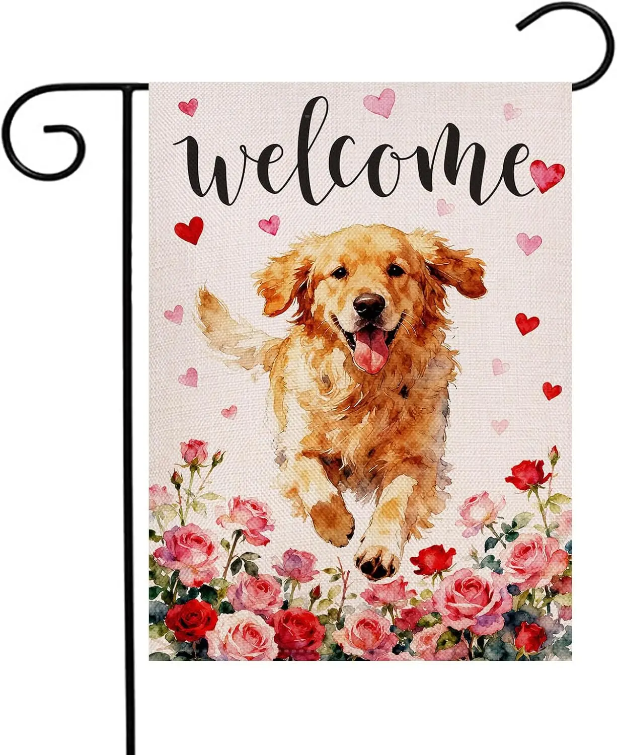 Valentine's Day Dog Garden Flag 12.5x18 Inch Golden Retriever Love Hearts Double Sided, Anniversary Wedding Yard Outdoor WWP zzo