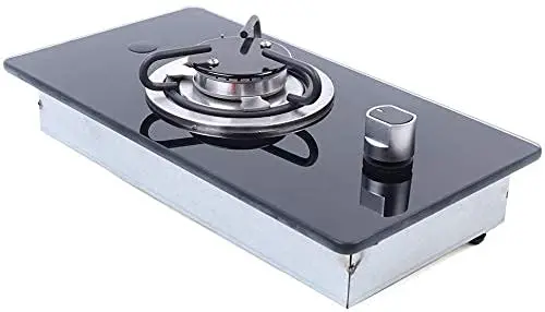 GR-B002 Fornello da piano cottura RV per roulotte RV a 1 fuoco con coperchio in vetro temperato, 7,9"x14,4"x2,8" (1 bruciatore, barca, auto, campeggio)
