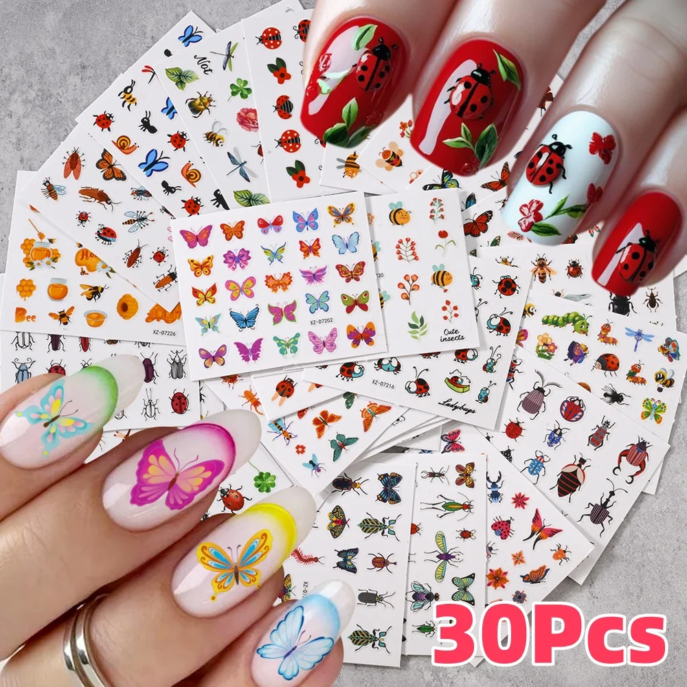 30 Stücke 3D Cartoon Insekt Serie Nail art Aufkleber Nette Schmetterling/Marienkäfer/Biene/Libelle Selbstklebende Nagel Aufkleber DIY Maniküre Dekor # *