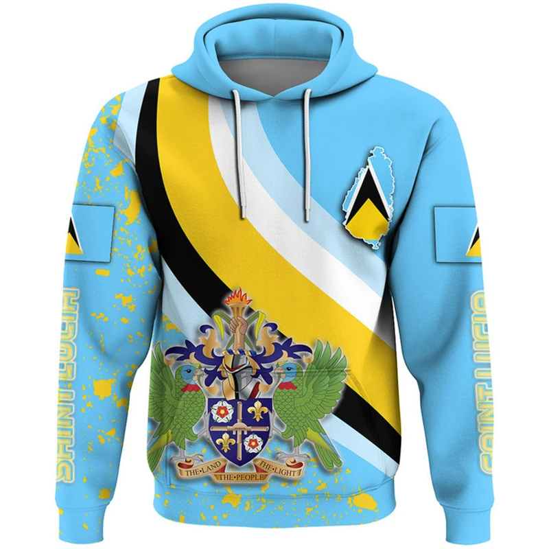 

Saint Lucia Map Flag 3D Print Hoodie For Men Clothing Fashion Sportswear Hooded Sweatshirts National Emblem Pullovers Boys Tops