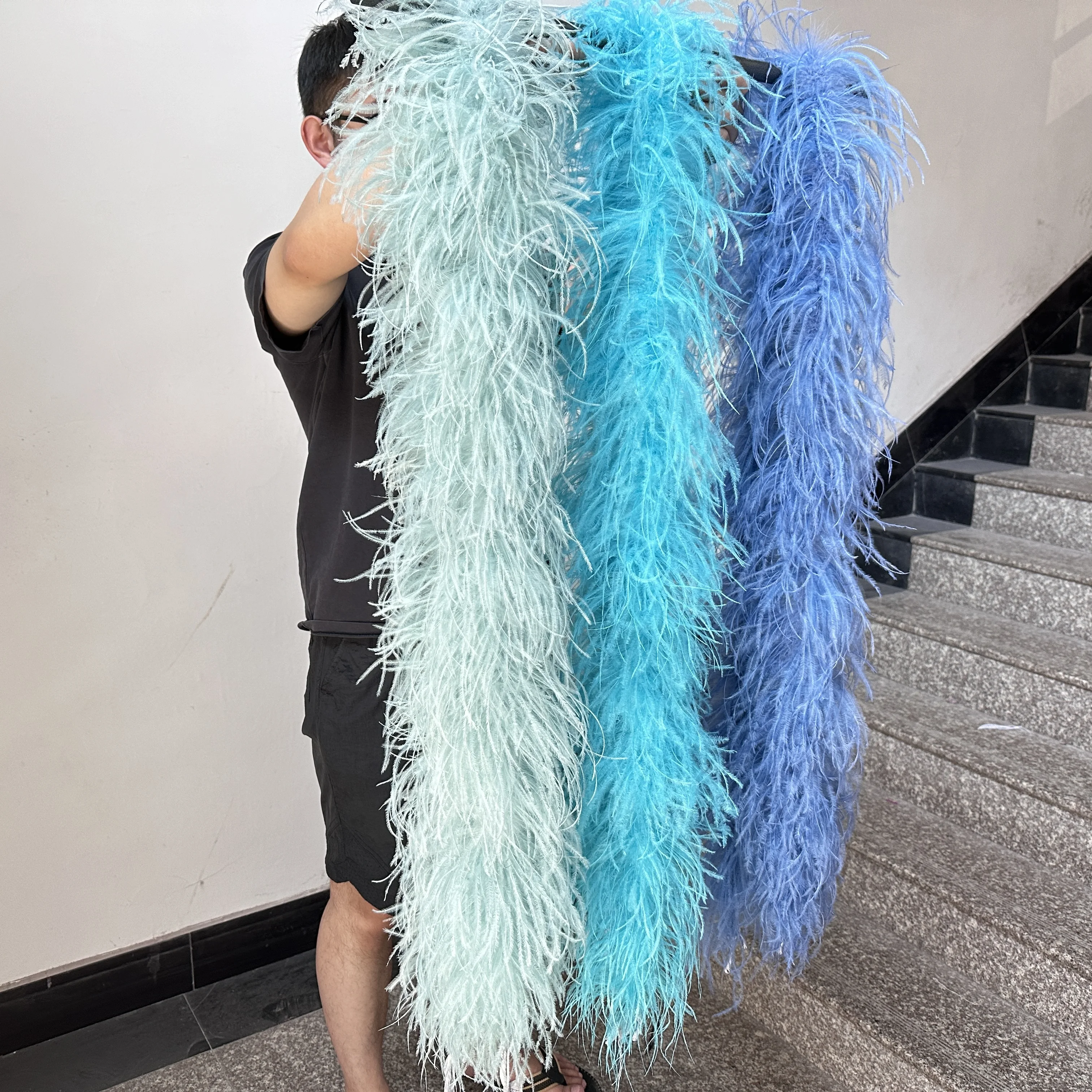 6 Ply Fluffy Blue Ostrich Feathers Boa 0.5/1/1.3/2/3 Meter Colored Plumes Fashion Show Carnival Party Feather Accessories Shawl