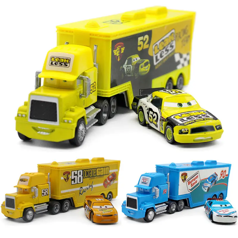 Disney Pixar Cars 2 Lightning McQueen Alloy No. 52 No. 58 No. 90 Racer Container Truck giocattoli per bambini modello statico regalo creativo