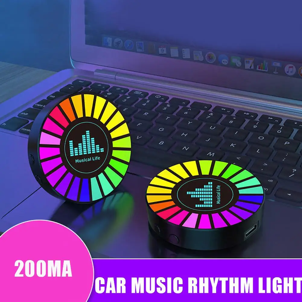 

Smart RGB Pickup Lights LED 3D Ambient Lamp Sound Control Music Rhythm Lights Air Freshener for Car Gaming TV Creative Deco A1C5