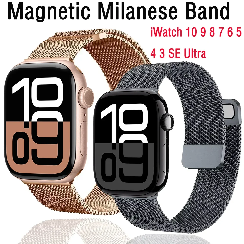 Milanese Loop Band für Apple Watch Ultra 10 9 8 7 6 5 4 3 SE Armband 45 mm 49 mm 44 mm 42 mm 46 mm Magnetisches bequemes Armband Correa