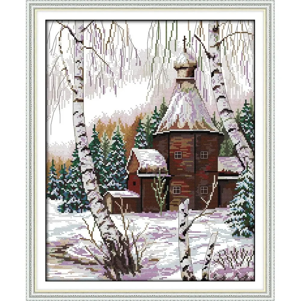 

Joy Sunday Pre-printed Cross Stitch Kit Easy Pattern Aida Stamped Fabric Embroidery Set-Winter Scenery