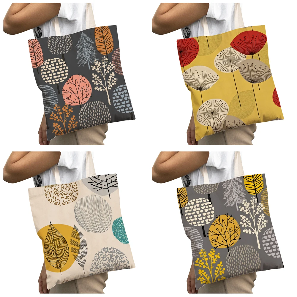 Casual Geometrische Art Grote Capaciteit Shopper Bag Plant Boom Bloem Canvas Lady Vrouwen Winkelen Bagstravel Tote Handtas