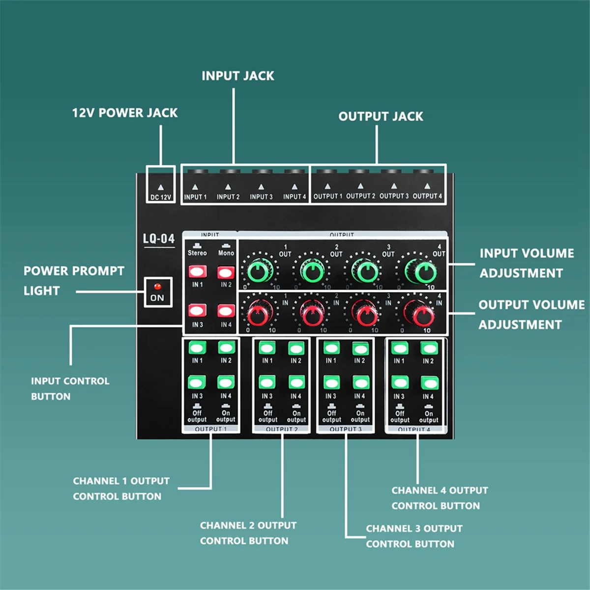 AT42 -LQ04 Mini Crossover de Áudio Pequeno Mixer Multicanal Amplificador de Fone de Ouvido Plugue UE