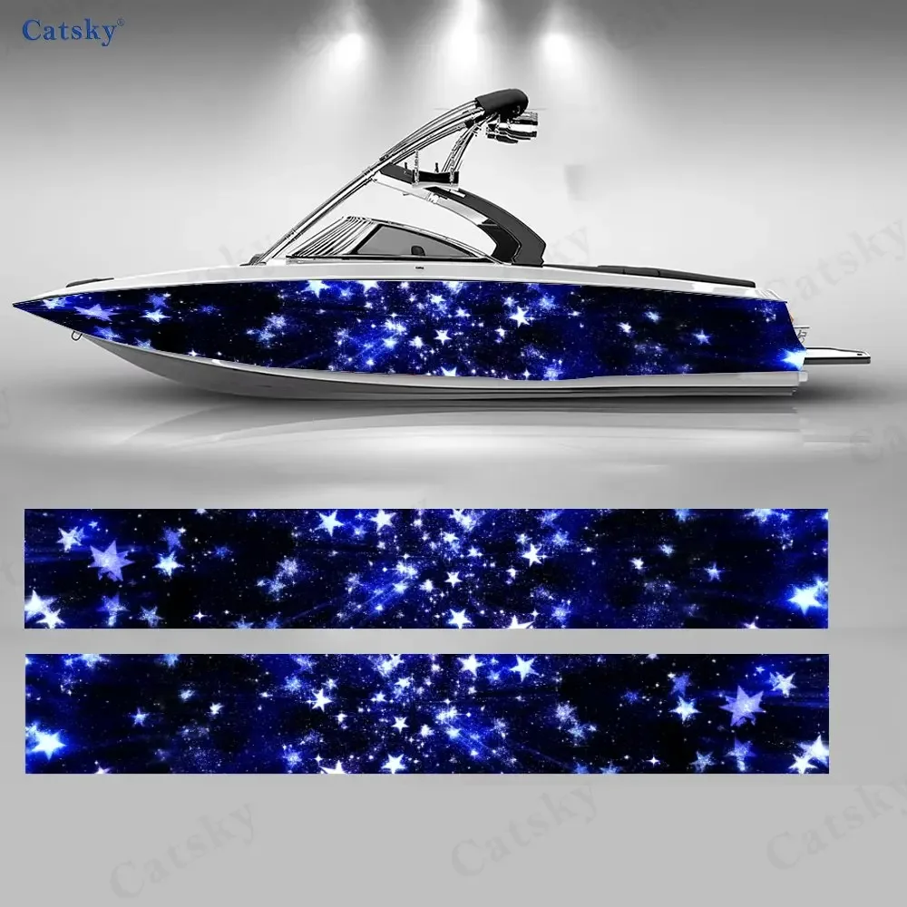Sparkling Starry Sky Boat Stickers, PVC Waterproof Durable Vinyl Wrap Decals for Fishing Boats, Durable and Stylish Design