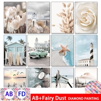 Lake Beach Landscape Diamond Painting Wall Art Bohemian Reed Flower Poster Mosaic Inlaid Diamond Embroidery DIY Home Decoration