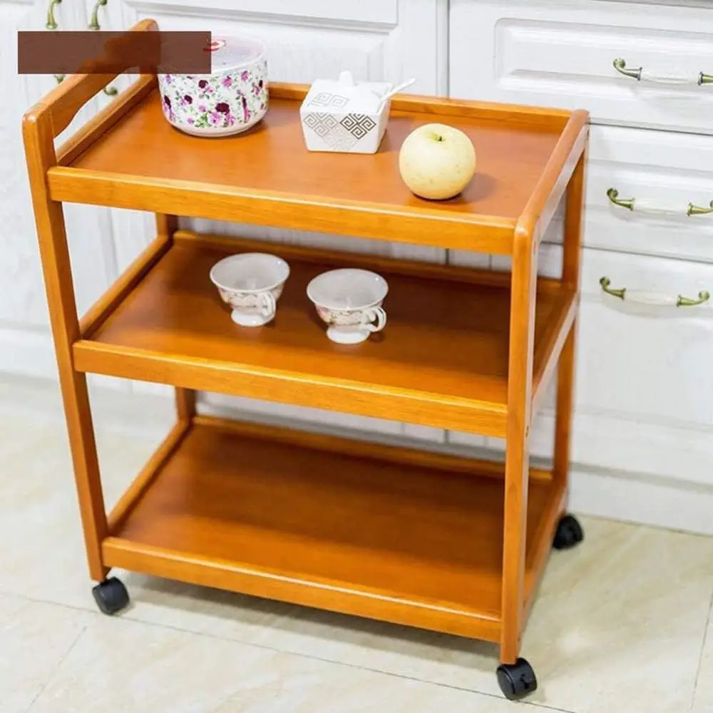 

3-Tier Wooden Utility Cart on Wheels: Versatile Kitchen Island, Storage Trolley for Home, Bathroom, Garage, and Dining Needs