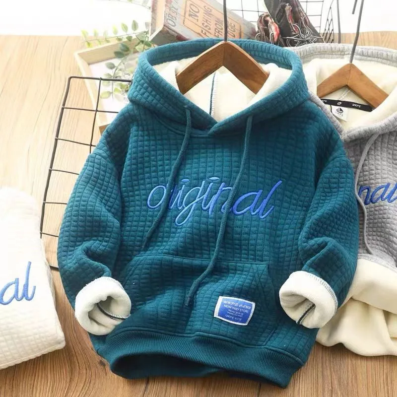 

Boys Warm Thicken Sweatshirt Kids Autumn Winter Tops Boys Hoodies Tracksuit Children Prints Letter Children Clothing 4 -12Year