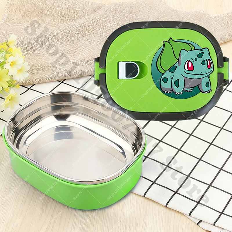 Lonchera Infantil de Acero Inoxidable con Diseño de Anime Bulbasaur Squirtle, Linda Lonchera para Niños y Niñas, Contenedor de Alimentos con Dibujos Animados, Regalo de Cumpleaños
