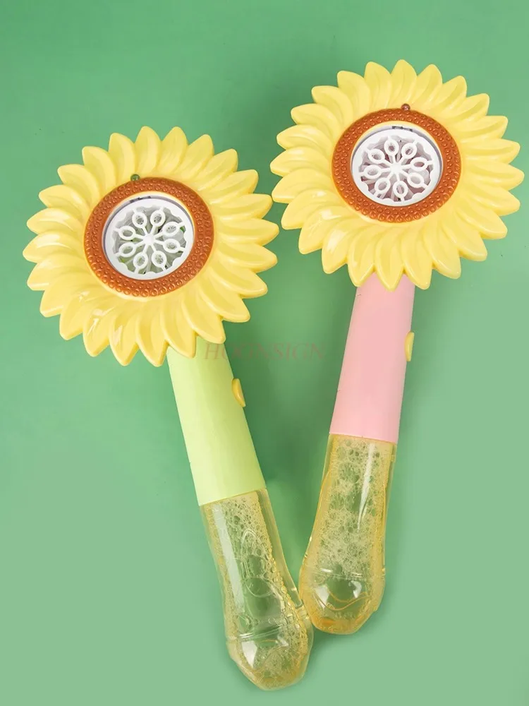 Elektryczna maszyna do baniek mydlanych dla dzieci w kształcie kwiatu słonecznika W pełni automatyczna popularna ręczna zabawka do dmuchania baniek