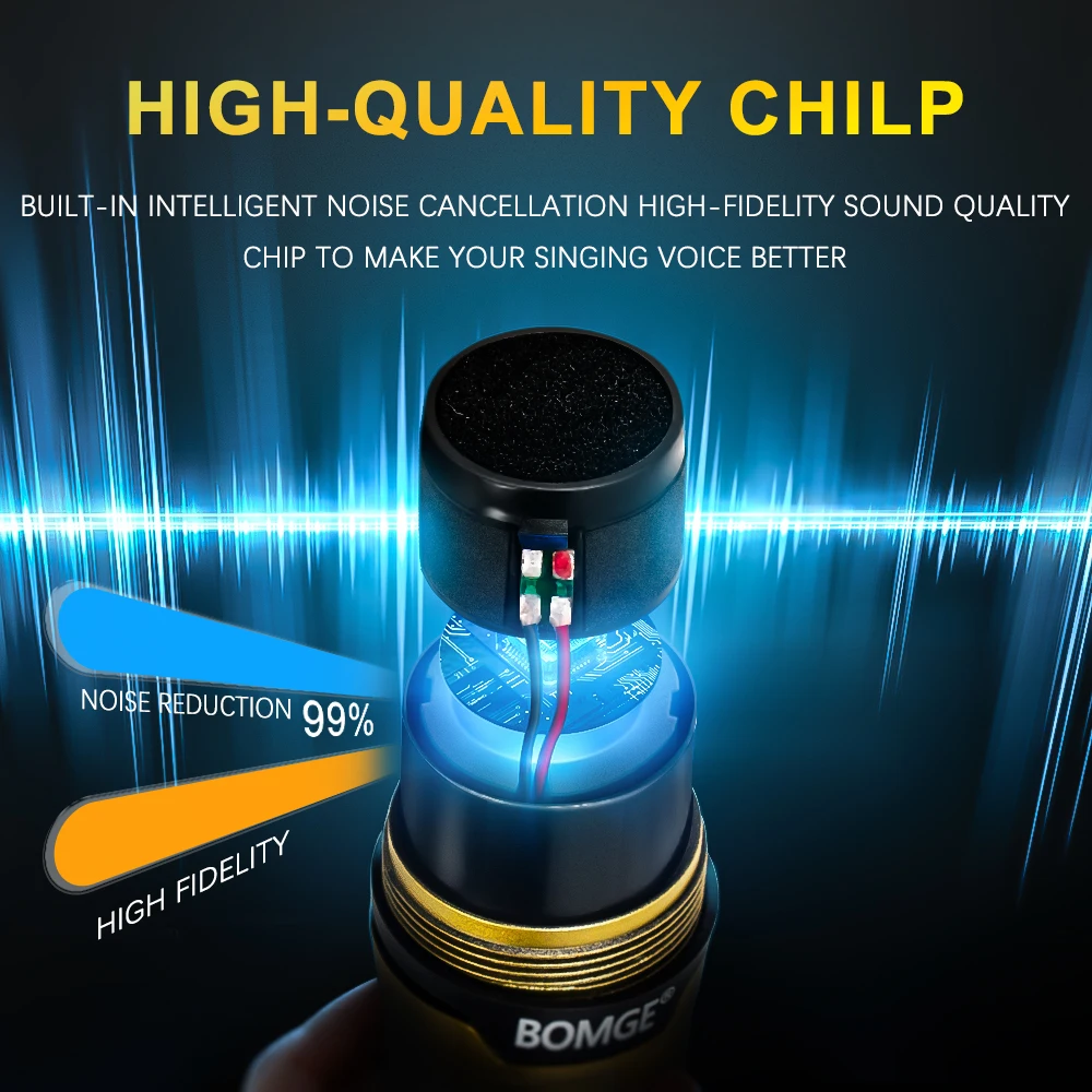 Sistem Mikrofon Nirkabel Karaoke DJ 2 Saluran Profesional dengan Penerima Isi Ulang Nirkabel Mikrofon Emas Terang untuk DJ Pesta