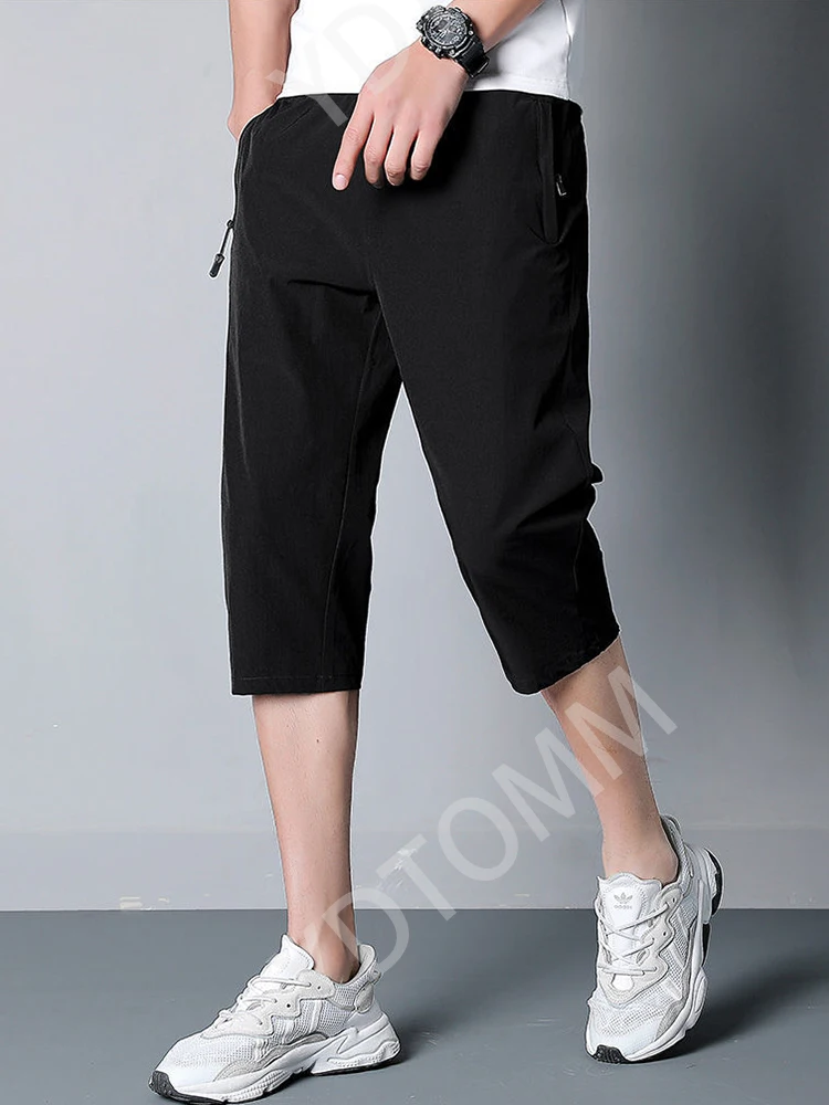 Thin 3/4 Trousers Men's Summer Ice Silk Quick-drying Running Sports Shorts Loose Large Size Section Casual Trousers Breeches