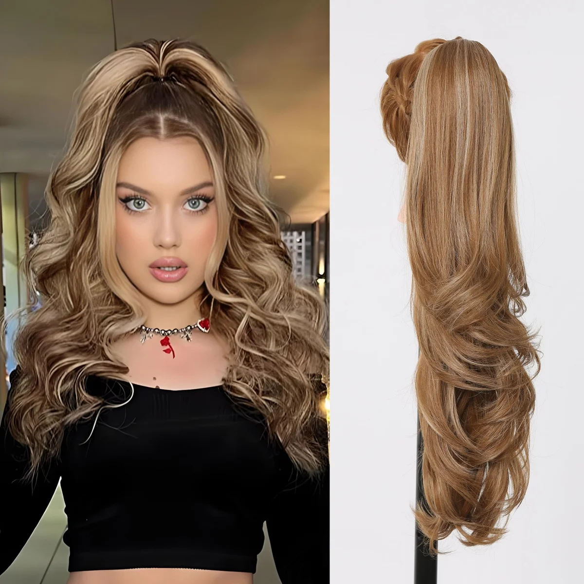 

Synthetic Ponytail Extensions Brown Long Body Wavy Drawstring Ponytail Natural Wavy Hair Extensions for Women Daily Party Use