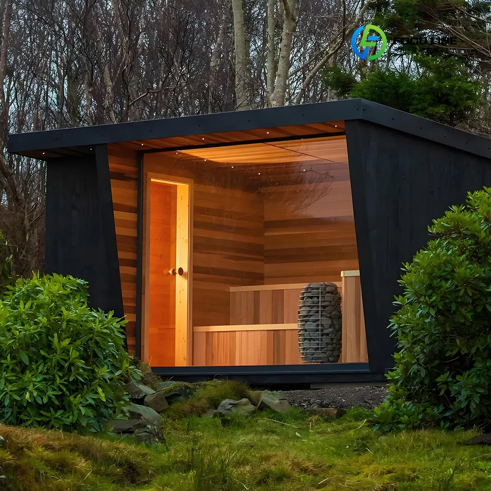 FL High Quality Red Cedar 3-Person Outdoor Modern Design Sauna Room with Shower Customized