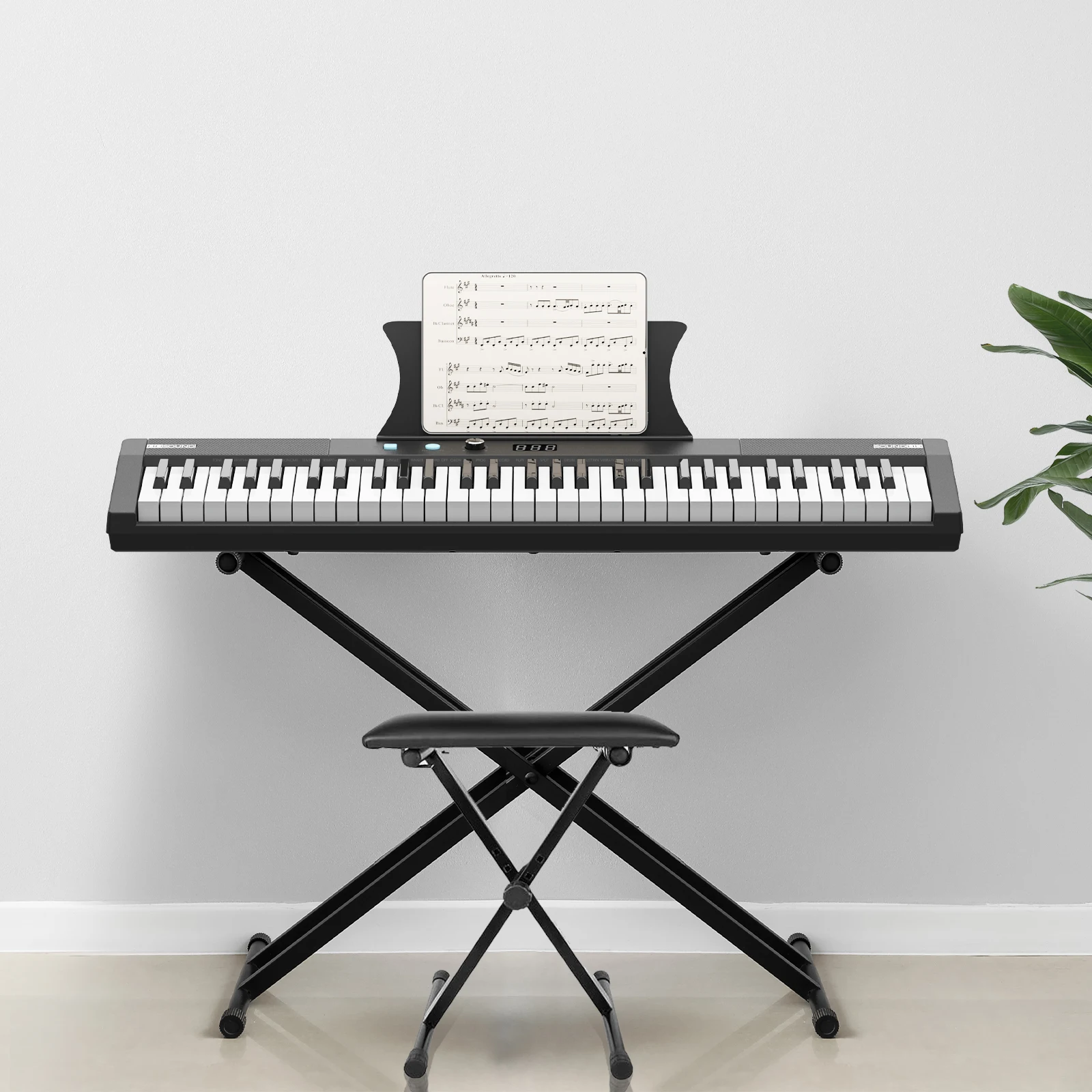 61 Key Keyboard Piano Protable Electric Semi-Weighted Piano Keyboard for Beginner/Professional, With Power Supply