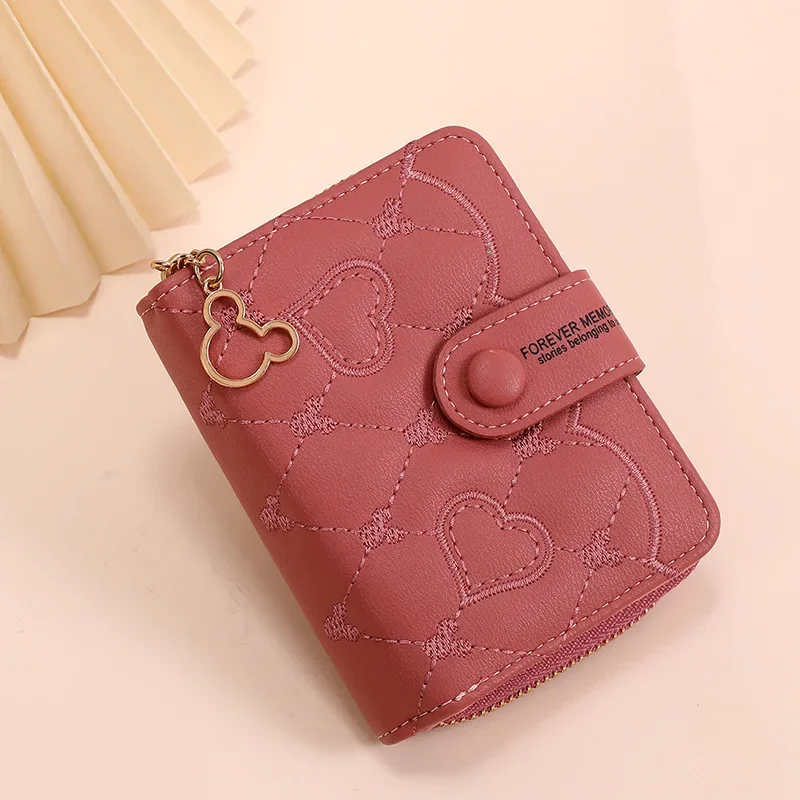 

New Disney Mini Wallet Mickey Mouse Embroidery ID Card Holders Girls Coin Purse Fashion Short Zipper Wallet for Women