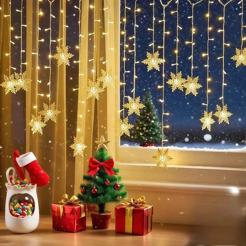 Christmas Snowflake Decorative String Lights 3.2M 8 Modes Outdoor Patio Garden Yard Window Roof Eaves Holiday Party Home Decor