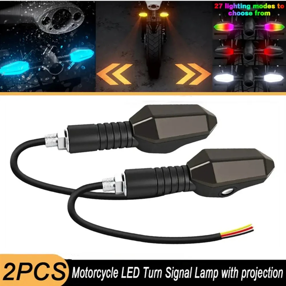 2Pcs Motorcycle LED Turn Signal Lights Universal DRL Color Amber Flowing Blinker Indicator Flashing Tail Lamp Projection Lamp