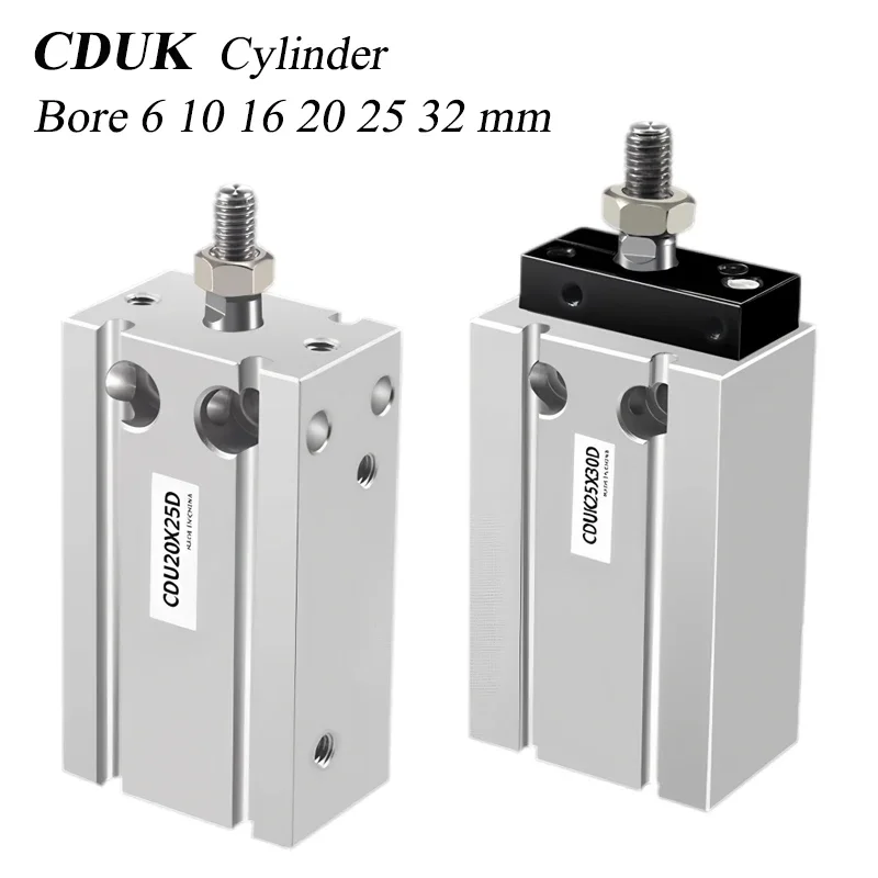 HLH CDUK6/10/16/20/25/32*5/10/15/20/25/30/35/50mm Free-mounted Air Pneumatic Cylinder With Guide Rod Non-rotatable Lever With Ma