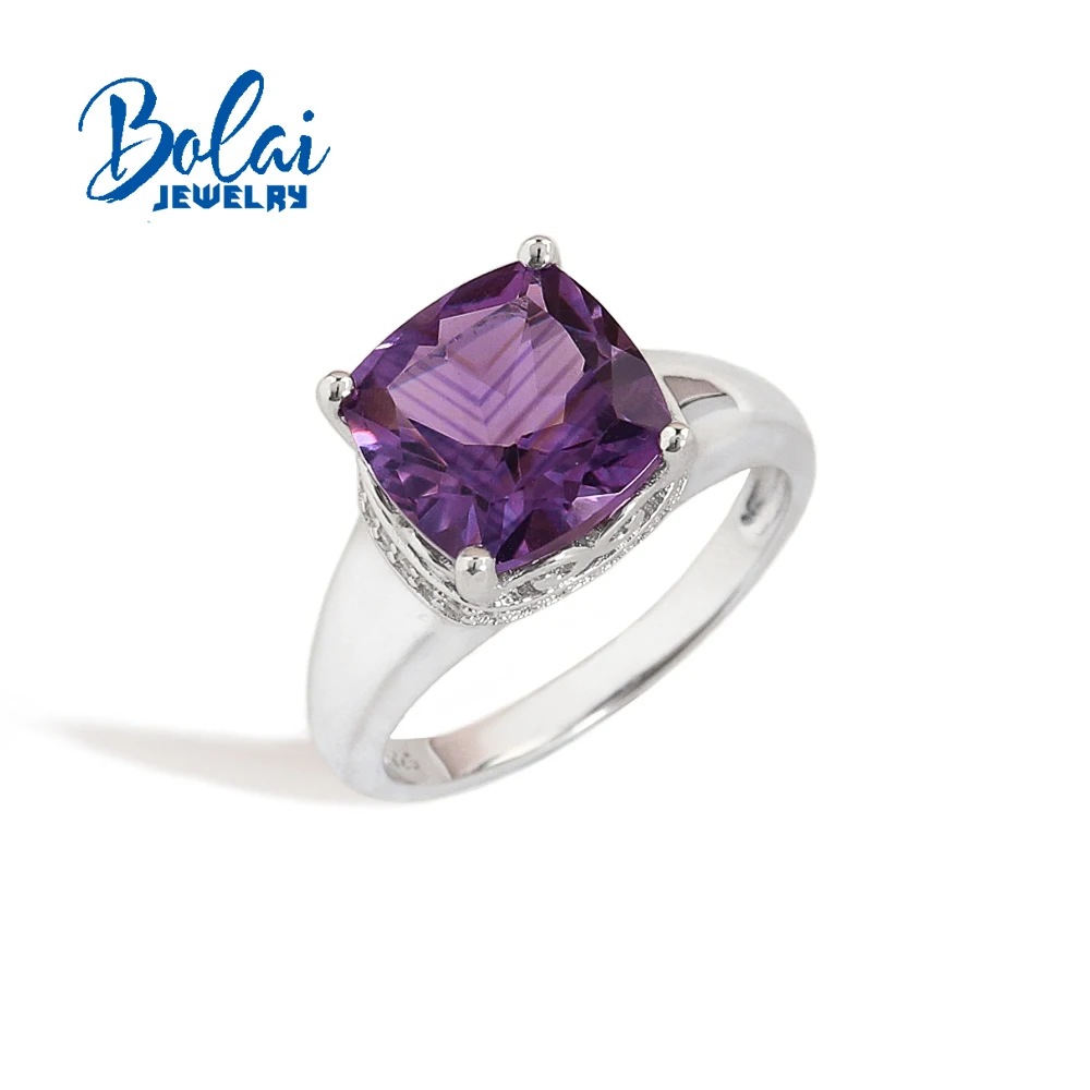 Classic design 925 sterling silver women's ring Natural cushion 10.0mm Brazil amethyst fine jewelry for Festival Birthday gifts