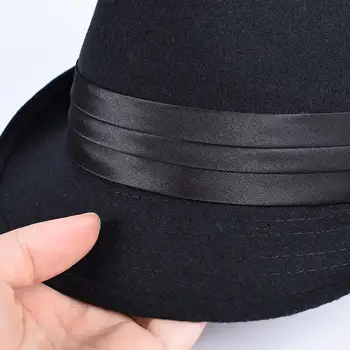 Klassiska Fedora Herrhattar 2025 Casual Kortärmad Trilby Hög Hatt Fransk England Elegant Band Jazz Keps Fedoras Svart Filthatt 10 best sales Fedora hat man - №4
