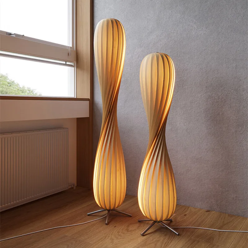 

Japanese-style Wood LED Floor Lamp Dimming Parlor Bedroom Lighting Fixtures Spiral Shape Home Deco Atmosphere Luminaire