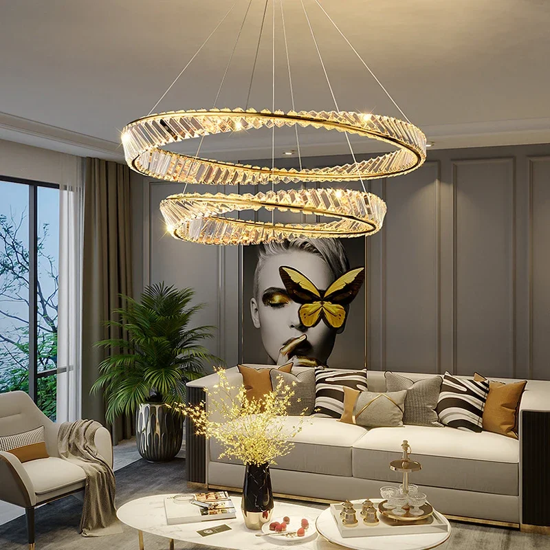 Modern Luxury Gold LED Crystal Pendant Lights Living Dining Room Lighting Lustre Decor Chandeliers Indoor Bedroom Lights Fixture