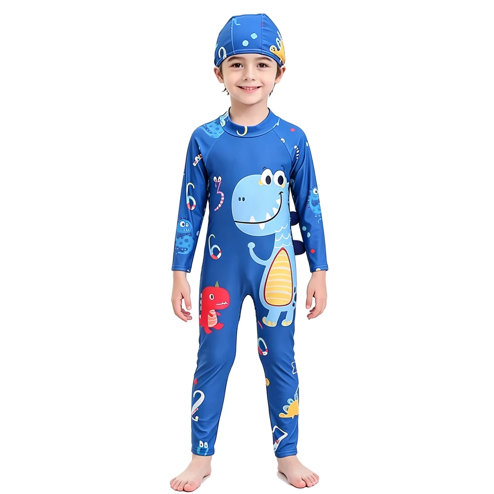 3 to 9Years Kids Swimwear Surfing Toddler Boys Swimming Suit One Piece Full Body Child Swimsuit Blue Dinosaur Shark Space UPF50+