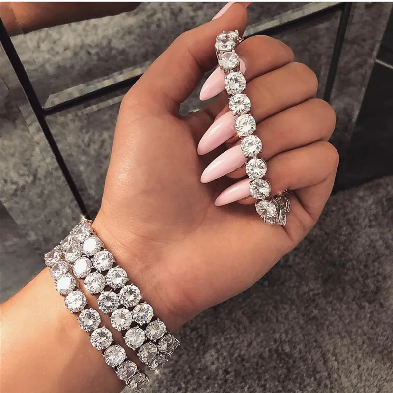 Trendy 8mm Lab Diamond Bracelet White Gold Filled Engagement Wedding Bangles Bracelets for women men Party Hiphop Jewelry
