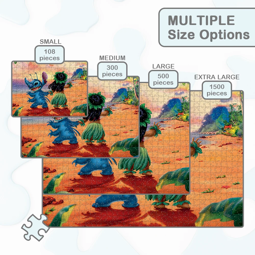 Stitch and Lilo Holding Hands Puzzle Disney Series Cartoon Characters Games and Puzzles 108/200/300/500/1000/1500 Pieces Puzzles