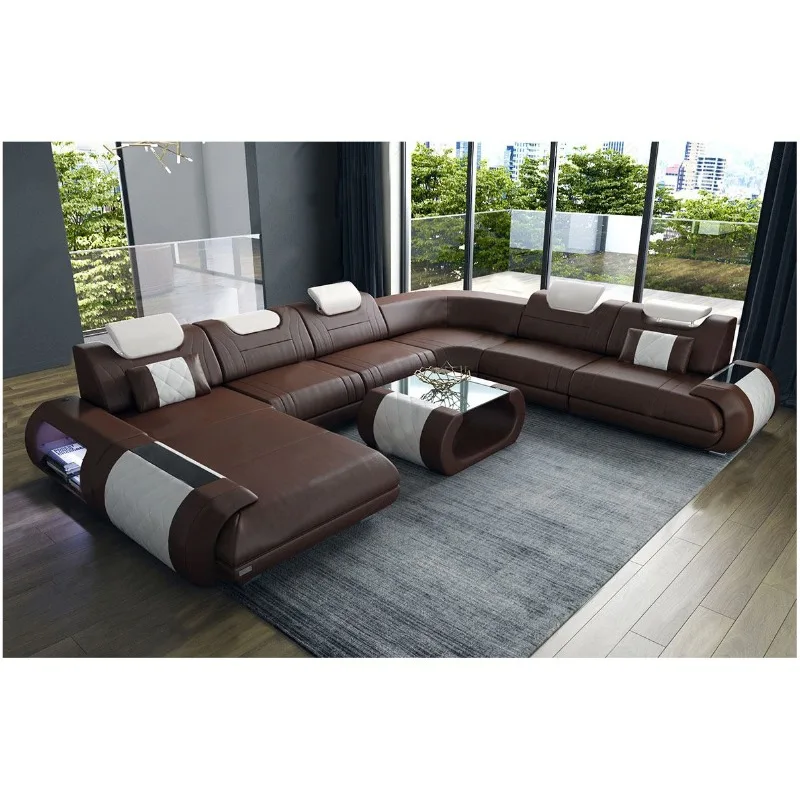 Italian minimalist cowhide sofa villa living room modern simple corner combination top layer cowhide sofa