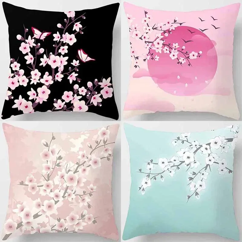 45X45CM Cherry Blossom Hold Pillowcase Sofa Living Room Bedroom Home Decoration   Car cushion cover decoration