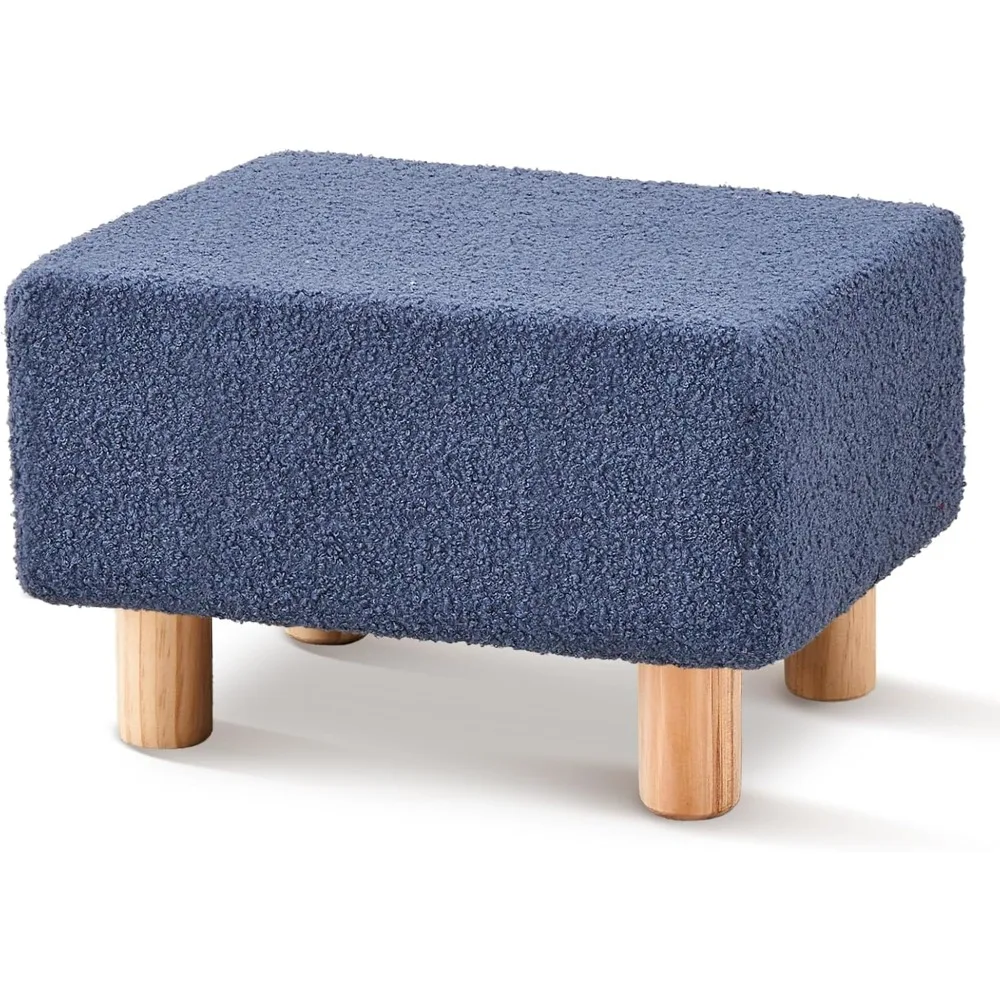 

Footstool, footrest with soft upholstered seat, teddy velvet footstool with wooden legs, small square stool for living room