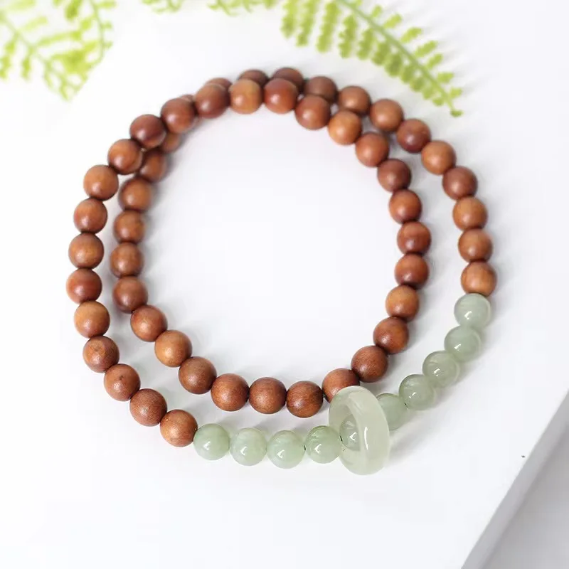 Premium Meditation Beads with Indian Sandalwood and Hetian Jade - Handcrafted Bracelet for Mindfulness and Stress Relief