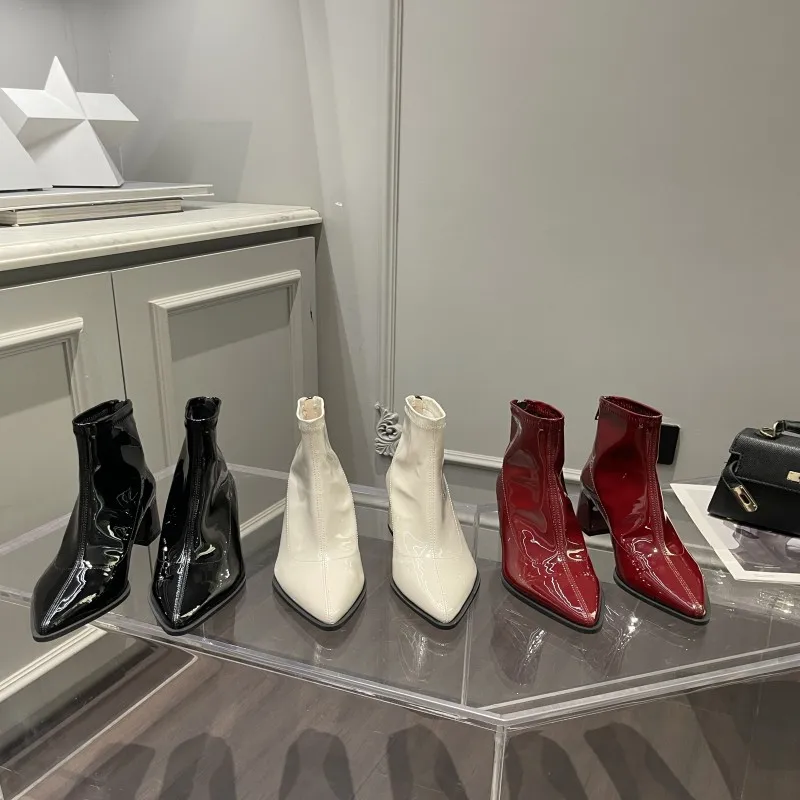 Zapatos con cremallera botas puntiagudas-calzado de invierno para mujer diseñador de lujo tacón alto puntiagudo 2024 tobillo Rock goma otoño señoras