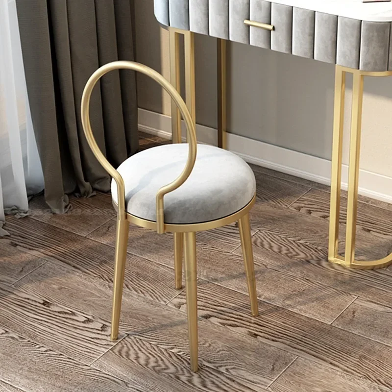 Nordic Light Luxury Round Stool, Golden Velvet High-elastic Cushion, Wrought Iron Back Chair, Elegant Light Bulb Design