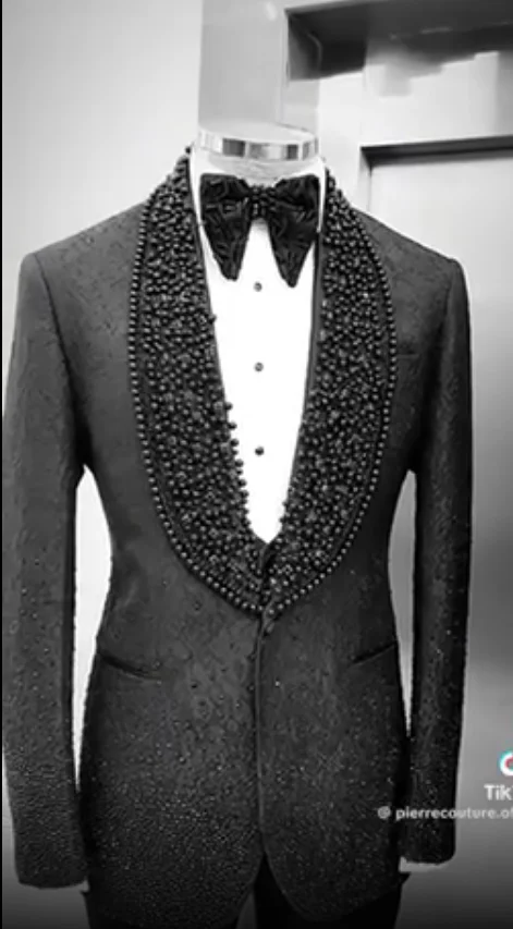 Men\'s Suits Tailored 2 Pieces Sequins Beads Blazer Shawl Lapel One Button Sparkly Wedding Slim Diamonds Custom Made Plus Size