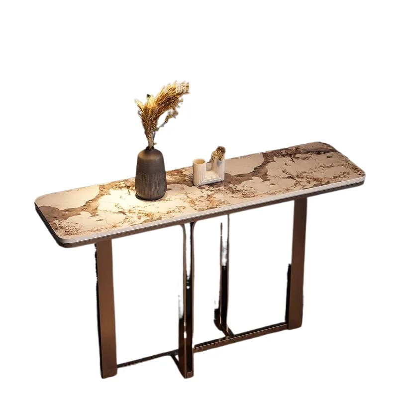 

New Chinese stainless steel entrance table, Italian light luxury marble against the wall, entrance table