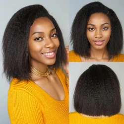 250% Bob Kinky Straight Transparent T Part Lace Wig Human Hair Wigs Brazilian Remy Curly 13x1 6x1 Lace Frontal Wig For Women