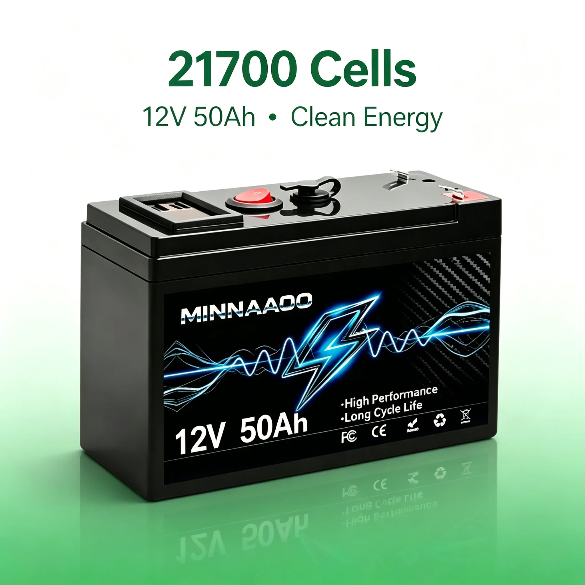 12V 50Ah Lithium-Eisenphosphat-Batteriepacks mit integriertem 100A BMS für Wohnmobile/Transporter/Trolling-Motoren/Golfwagen/Camping/UL